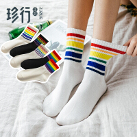 彩虹条纹中筒袜