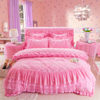 粉色蕾丝床罩床裙