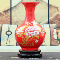 中国红金牡丹赏瓶