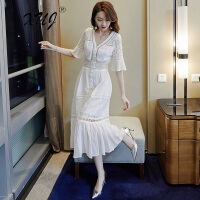 品牌蕾丝白色连衣裙