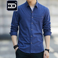 长袖衬衫深蓝色韩版